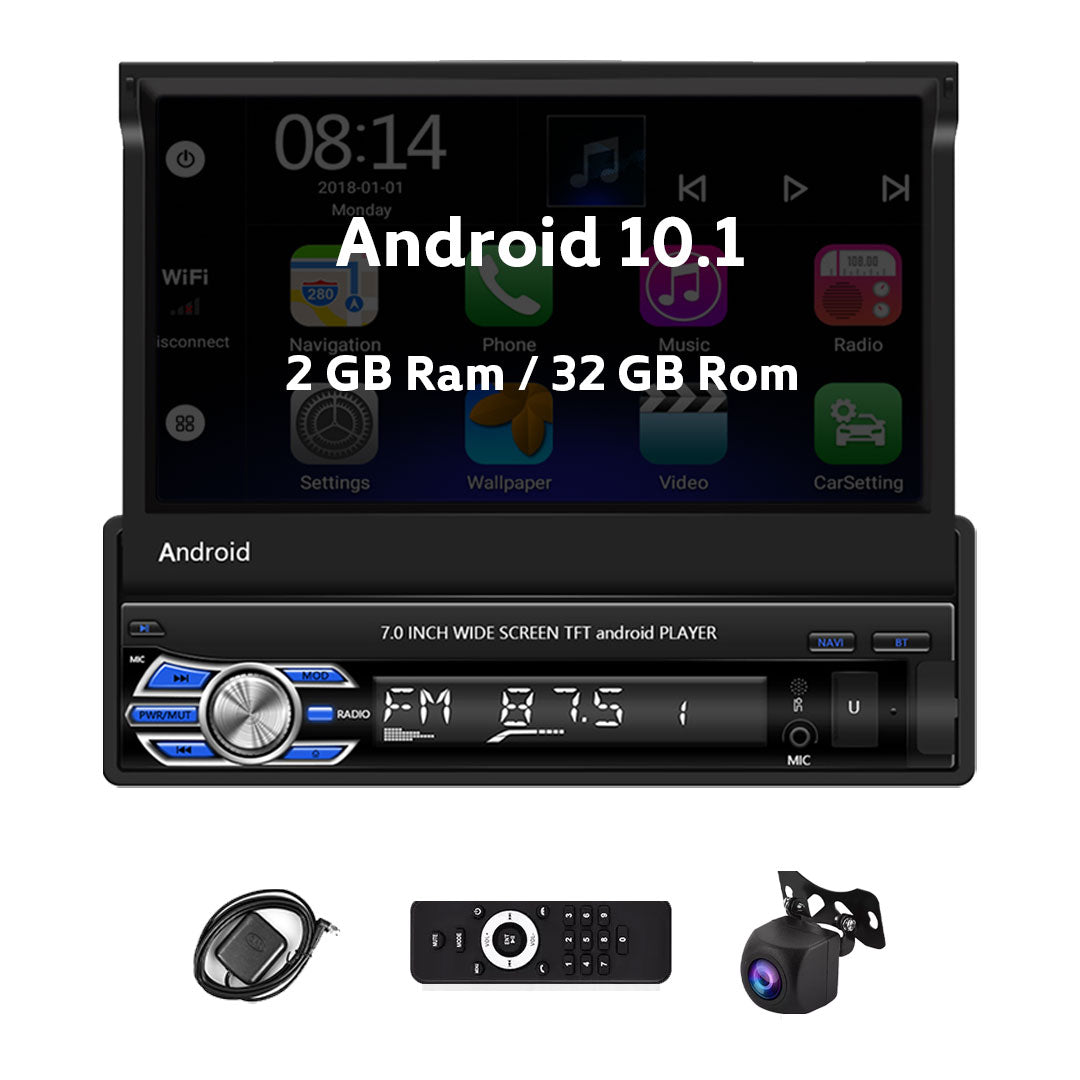 Radio De Coche Radio de coche de 7 pulgadas 1 Din Wireless Carplay Android  Auto Radio FM Pantalla retráctil