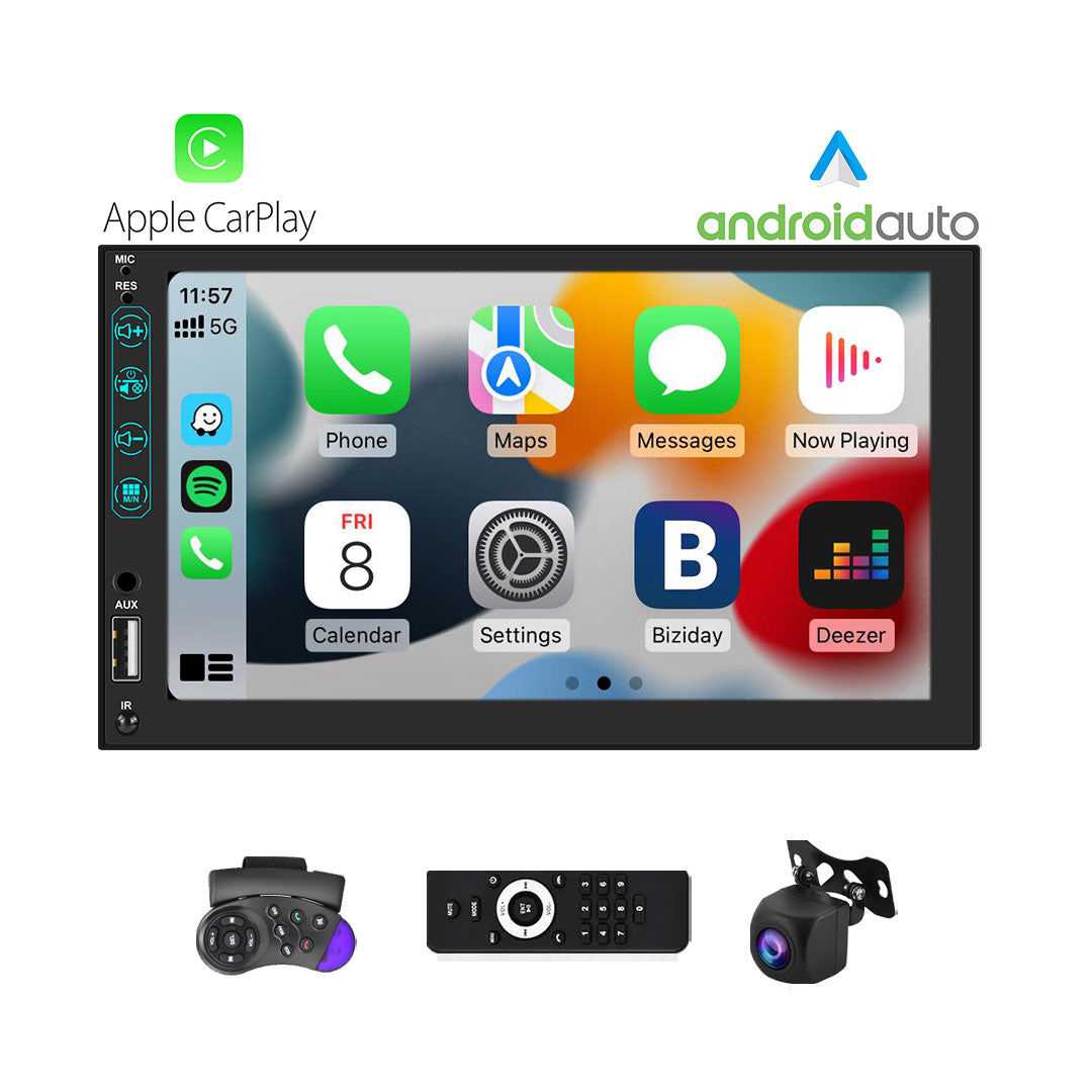 Apple CarPlay Android Auto: Portátil de 7 pulgadas QLED Pantalla Táctil  Estéreo para Coche - Bluetooth 5.0 Mirror Link Control Volante Asistente de