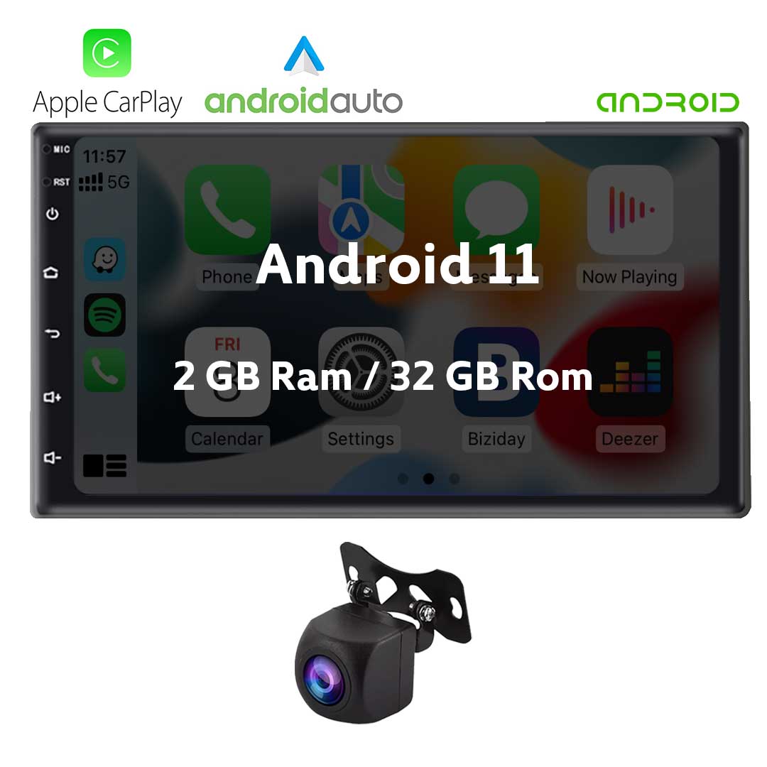 (2 GB+32 GB) Android 11 Estéreo de coche doble DIN pantalla táctil de 7  pulgadas, radio de coche, navegación GPS, Bluetooth, radio FM, soporte WiFi