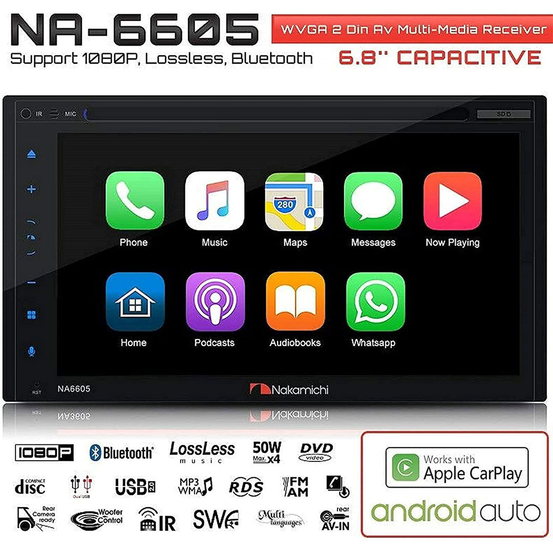 Radio Nakamichi NA6605 6.8 Pulgadas Apple Carplay & Android Auto DVD Bluetooth