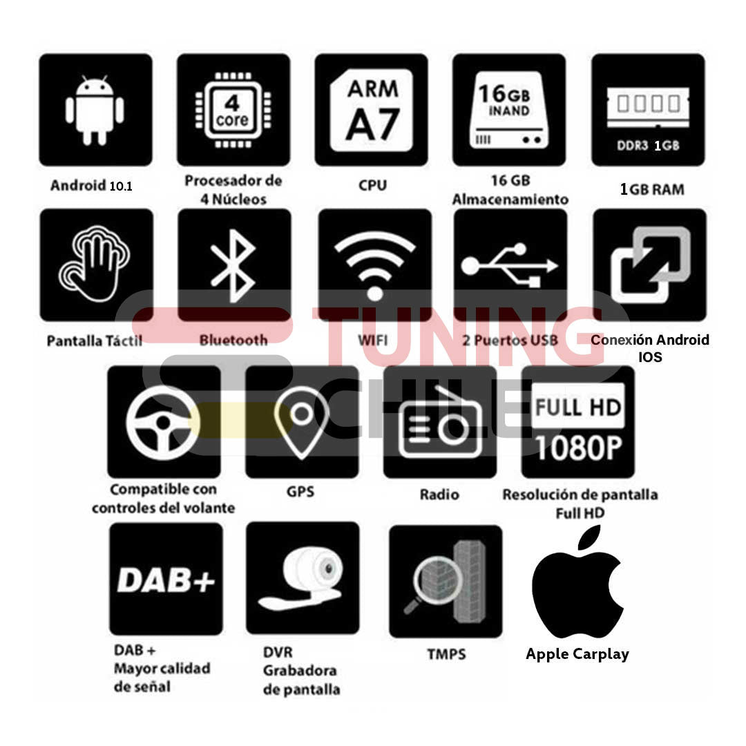 Radio Android 10 Pulgadas 1GB Ram - 16GB Rom Apple Carplay & Android Auto + Cámara de retroceso