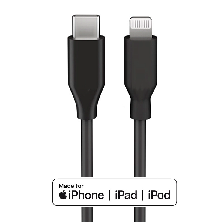 Cable USB-C a Lightning Ampire W39445 1m Negro para iPhone/iPad