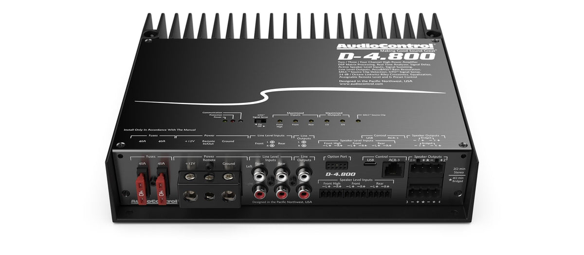 AMPLIFICADOR DSP 4 CANALES ACCUBASS: DSP integrado, configurable 4/3/2 canales, ecualizador de 30 bandas, 4x200W a 2 ohmios, 4x125W a 4 ohmios, 400W en puente.