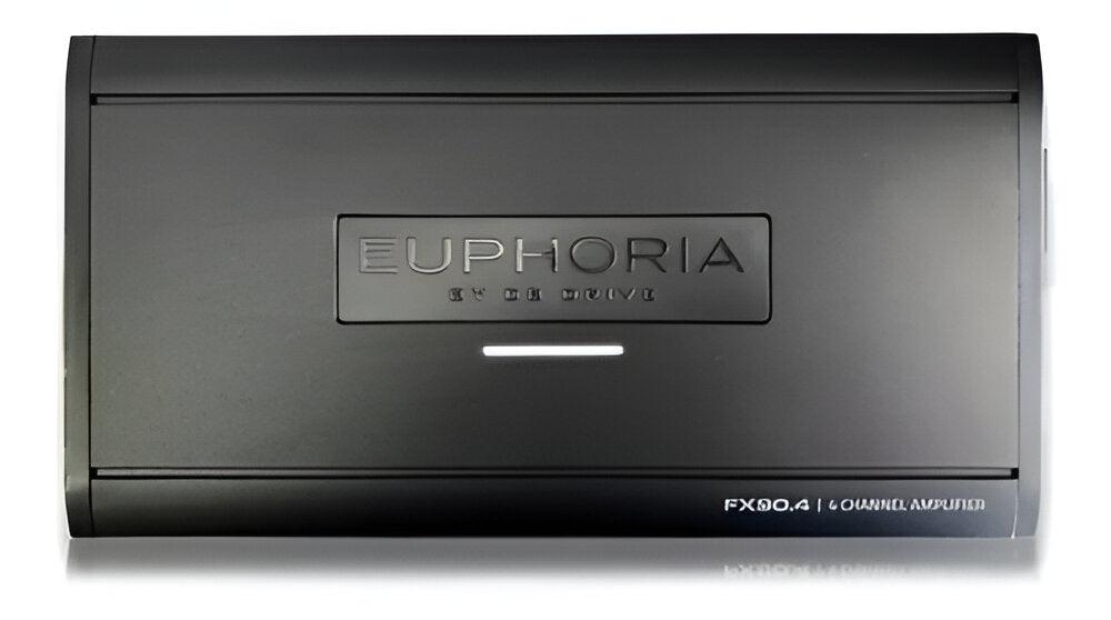 AMPLIFICADOR LINEA EUPHORIA. 4 CANALES CLASE D FULL RANGE.  4 X 90W @ 4 OHMS. 4 X 180W @ 2 OHMS. 2 X 360W
@ 4 OHMS BRIDGED. FRECUENCIA 10 Hz- 25 Khz.
SENSIBILIDAD 105 DB.