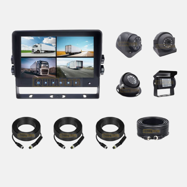 Kit Monitor DVR 4 Canales 1080P AHD 128GB para Camión 12 y 24V