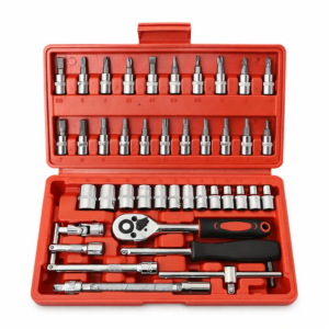 Set de Herramientas 46 Piezas con Llave de Ratchet y Dados 1/4 Mecánica Automotriz